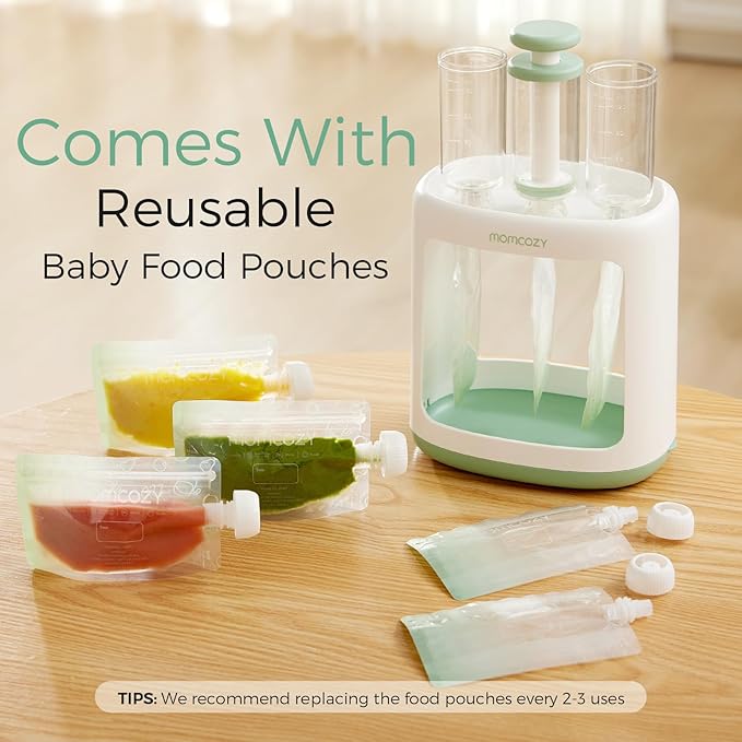 Momcozy Squeeze Station,Baby Food Maker&Pouch Filler for Homemade Baby Puree, BPA-Free, Dishwasher Safe, with Reusable Baby Food Pouches for Babies & Toddlers