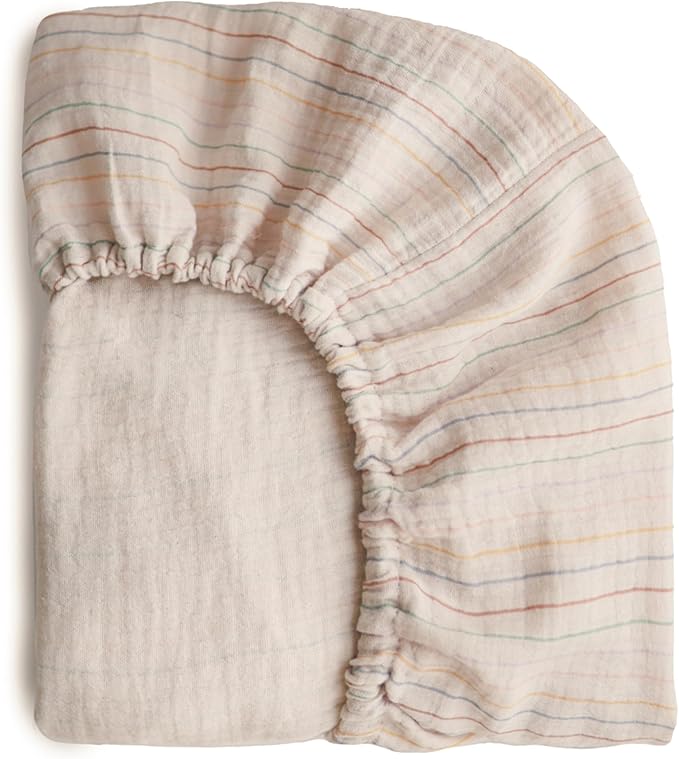 mushie Extra Soft Muslin Fitted Crib Sheet | 192 Thread Count | 28"x 52" (Retro Stripes)