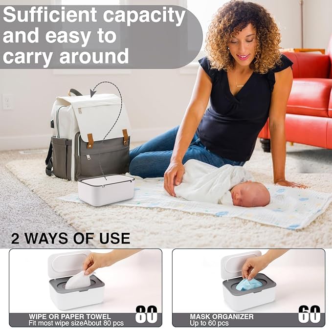 Baby Wipes Dispenser, Wipe Holder for Baby & Adult,Keeps Wet Tissue Fresh, Non-Slip Wipes Case,Easy Open & Close， Flushable Wipe Container with Sealing Design Lid