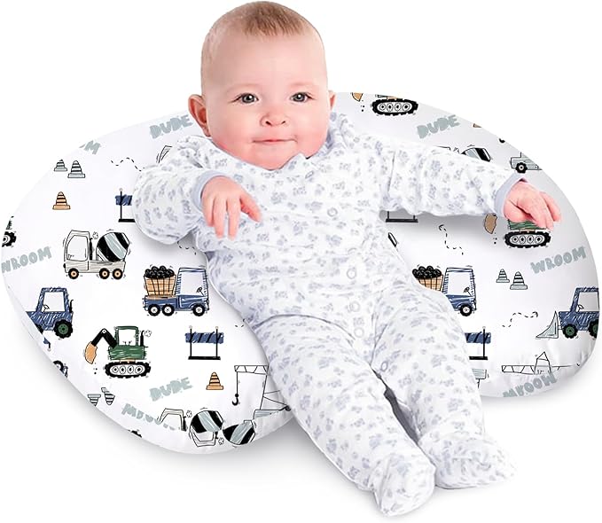 Little Grape Land Nursing Pillow for Infants, Breastfeeding Pillows, Baby Support Pillow for Nursing, Bottle Feeding, Tummy Time with Machine Washable Cover & Breathable Filling (Construction Truck)