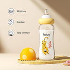YOHKOH Natural Glass Baby Bottle with Natural Response Nipple, Newborn Anti-Colic Baby Bottles, Wide Neck Mushroom Cap Baby Bottle, Clear (8.8ounce (Pack of 2), Yellow2)