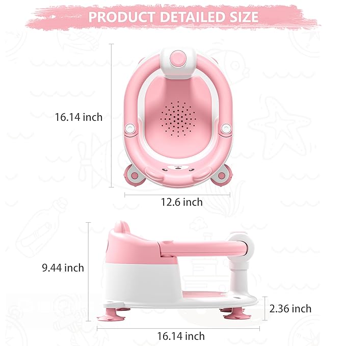 Baby Bath Seat for Babies 6 Months & Up, Toddler Bath Seats for Babies Sitting Up, Non-Slip Infant Bath Tub Chair with 4 Suction Cups & Soft Cushion for Shower, Compact Toddler Bathtub Seat, Pink