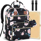 Baby Diaper Bag Backpack, Travel Diaper Bags for Girl Boy Large Capacity Baby Bag Backpack for Women Black Floral