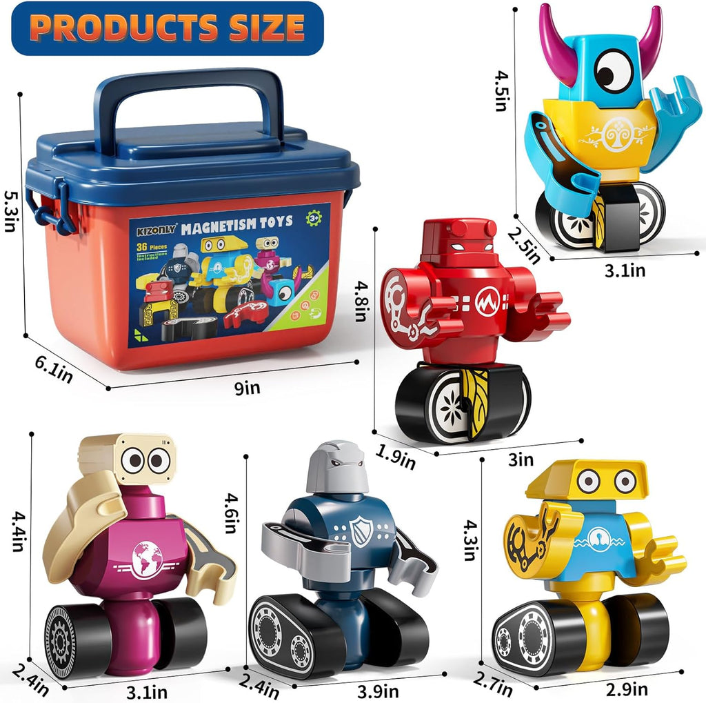 Magnets Robot Building Toys for Kids Ages 3-5 4-8 - 36 PCS Monsters Toys Robot Stacking Building Blocks Set with Storage Box, Creative Learning Christmas and Birthday Gifts for Boys Girls 2-4