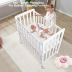 Baby Bassinets Bedside Sleeper - Portable Pine Wood Bedside Bassinet,6 Heights Small Mini Crib with Mattress,Space-Saving Design Baby Crib for Newborns,White