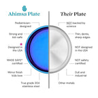 Ahimsa Stainless Steel Kids Dinnerware Set - 5 Piece Stainless Steel Toddler Plates and Bowls Set, Pediatrician Designed, Plastic Free Toddler Plate and Bowl, Kids Utensils and Cup (Blue)