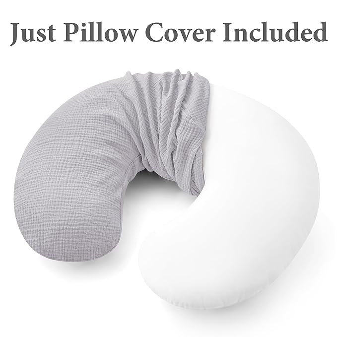 Pro Goleem Muslin Nursing Pillow Cover, 100% Cotton Soft Breathable Feeding Pillow Slipcover for Breastfeeding Moms, Fits Standard Infant Nursing Pillow, for Boys and Girls, 2 Pack (Grey＆Green)