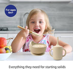 Silicone Baby Feeding Set 14 Pcs,Baby Led Weaning Supplies, Baby Spoons Suction Bowl Divided Plate Bib Cup Finger Brush,First Stage Solid Food Eating Utensils - 6+ Months(Beige)