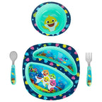 First Years Baby Shark Toddler Dinnerware Set - Includes Plate, Bowl, Fork and Spoon - 4 Count, Blue