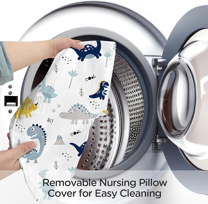 Little Grape Land New Nursing Pillow for Breastfeeding, Larger Breast Feeding Pillow and Positioner with Removable Cover for More Support, Tummy Time and Bottle Feeding Support Pillow, Dinosaur