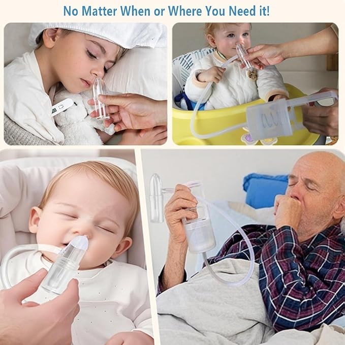 Nasal Aspirator for Baby, Baby Nose Sucker, Booger Sucker with Hand Pump and Non-Invasive Tip to Clear Clogged Passages and Boogers (Translucent White, Standard)