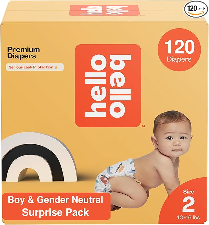 Hello Bello Diapers, Size 2 (10-16 lbs) Surprise Pack for Boys - 120 Count of Premium Disposable Baby Diapers, Hypoallergenic with Soft, Cloth-Like Feel - Assorted Boy & Gender Neutral Patterns