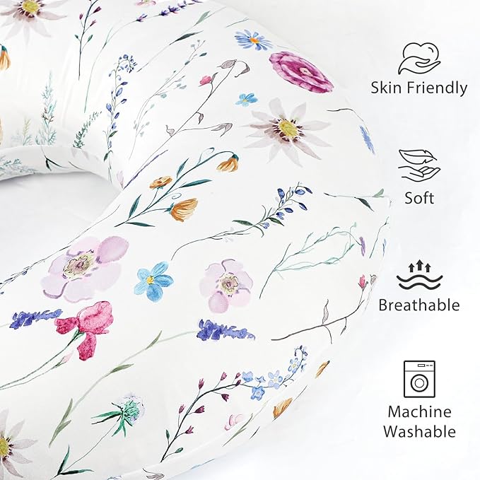 Pea Pod Nursing Pillow Cover Breastfeeding Pillow Slipcover for Moms Soft Breathable Organic Knit Fabric Newborn Infant Feeding Pillow Covers for Baby Girl Boy, Stylish Floral