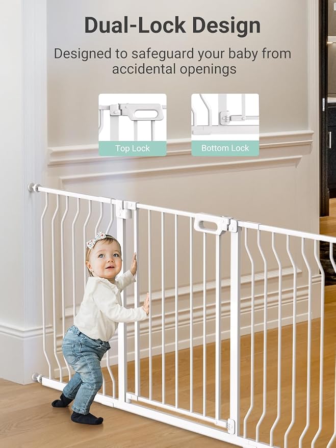 Mom's Choice GROWNSY Baby Gate, 57"-62" Auto-Close Dog Gate for Stairs & Doorways, Pressure-Mounted Easy Install Baby Gate - No Drill, Walk Through, Safe & Durable