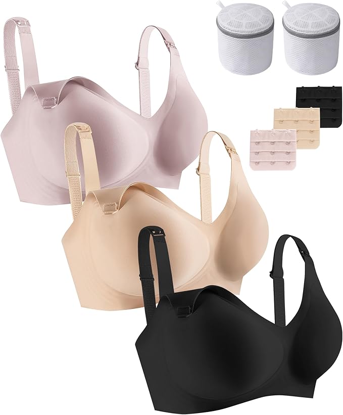 QDN 3 Pack Nursing Bras for Breastfeeding Pregnancy Bras for Women Maternity Nursing Bra Sleep Bras for Women