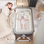 PandaEar Foldable Baby Bassinet Bedside Sleeper, Portable Crib with Wheels & Diaper Changing Table, Adjustable Height Infant Bed, Co-Sleeper for Newborns, Breathable Mesh
