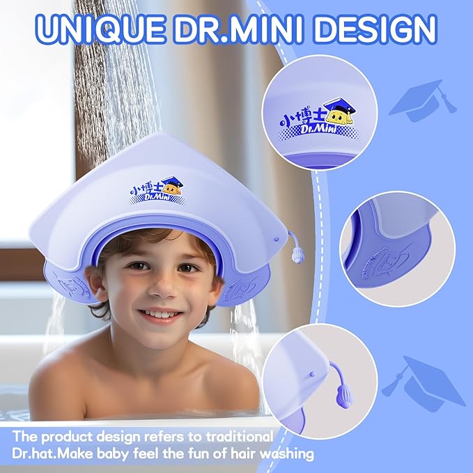 Baby Shower Cap Shield for Kids Soft Silicone Adjustable1-8 Years Old Hair Washing Hat for Kids Toddler Shower Cap Shield Makes the baby Bath More Fun