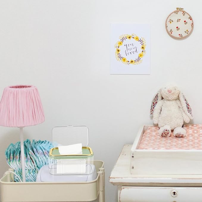 Baby Wipes Dispenser, Holder Container Large Capacity Keep Wipes Fresh & Easy to Open (Gold+Green)