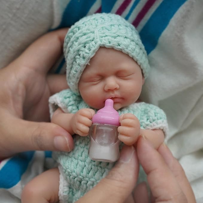 Reborn Baby Doll 7 Inch Silicone Doll Girl Aira Mini Realistic Newborn Baby Dolls Silicone Full Body Stress Relief with Feeding Accessories&Gift Box