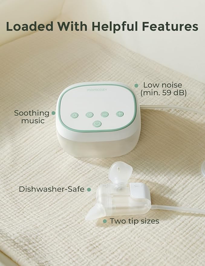 Momcozy BreezyClear Pro™ Nasal Aspirator for Baby, Hospital-Grade 75 kPa Nose Sucker with 9 Adjustable Suction Levels, Electric Nose Cleaner for Toddler, Light & Music Soothing