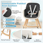 HONEY JOY Baby High Chair, 6-in-1 Eat & Grow Wooden Highchair/Toddler Chair with Removable Tray, 5-Point Harness, PU Cushion and Footrest, Convertible High Chair for Babies and Toddlers(Black)