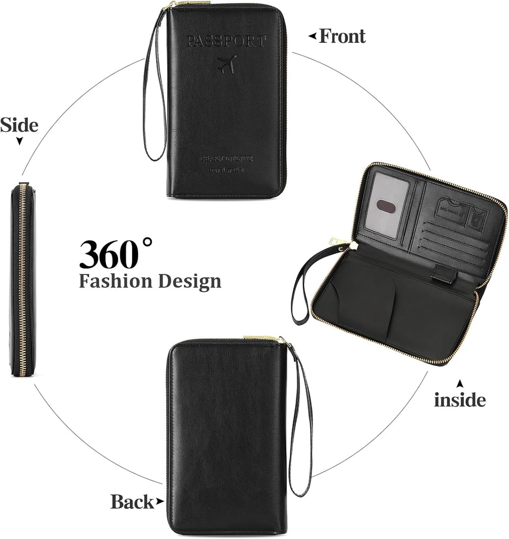Leather RFID Blocking Passport Holder Travel Wallet, Passport Cover/Travel Wallet for Women/Men with