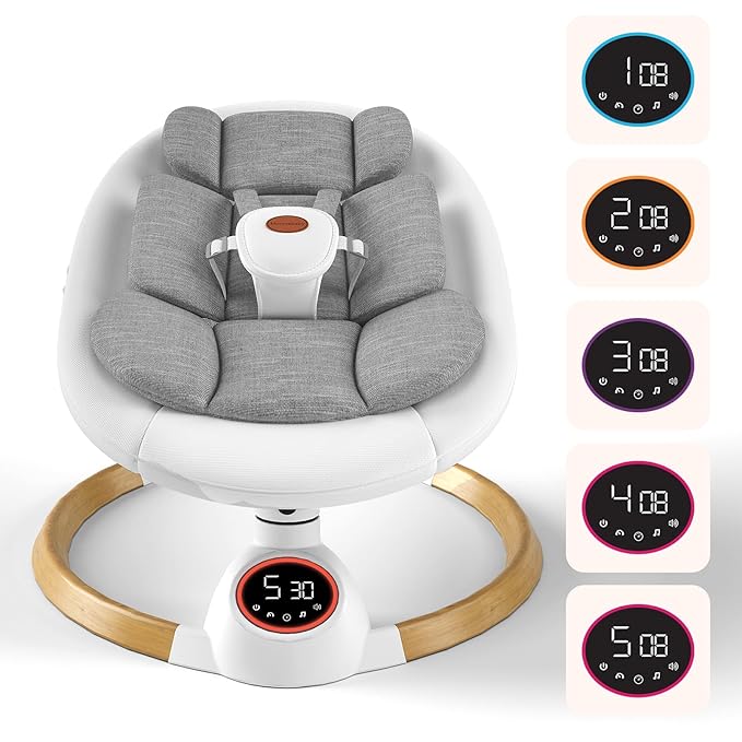 Baby Swings for Infants, Electric Baby Swing with 5 Speeds and Preset Lullabies, Portable Bluetooth Swings for Indoor & Outdoor Use
