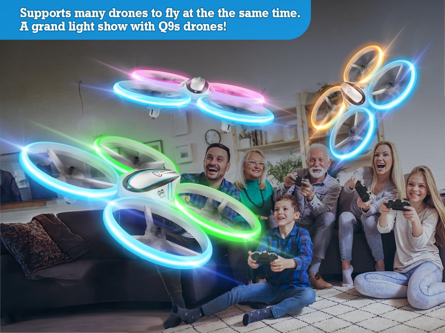 Q9s Drones for Kids,Cool RC Drone with Altitude Hold and Headless Mode,Hobby Quadcopter with Blue&Pink Light,2 Batteries and Remote Control,Birthday and Xmas Gifts Toys for Boys and Girls,Pink