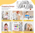 JOYLDIAS 10 in 1 Toddler Slide, Double Kid Climber Slide Playset w/Swing, Basketball Hoop, Telescope, Tunnel, Storage Space and Non-Slip Steps, Indoor Outdoor Backyard Playground Toy for Toddlers