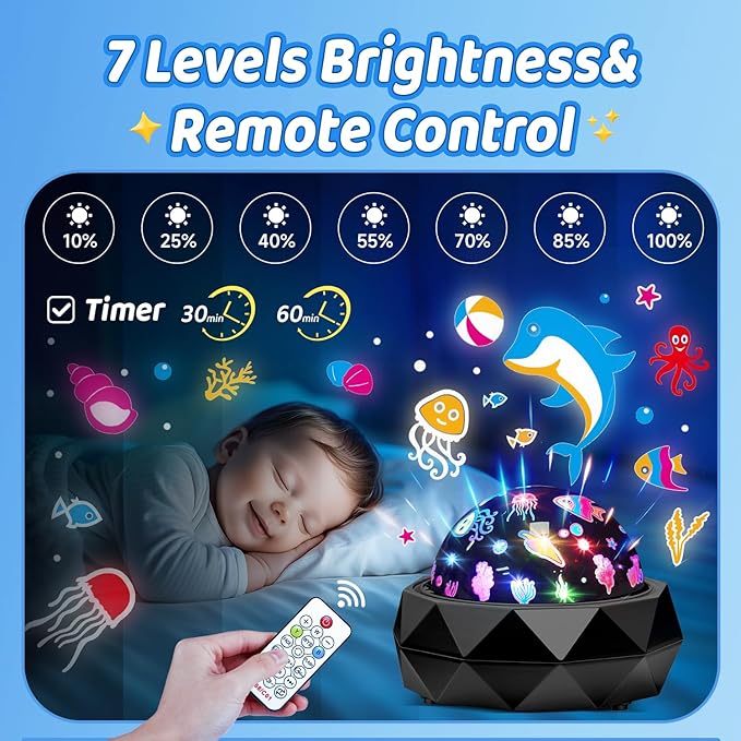 PIKOY Kids Night Light Projector,15 Colors+15 White Noise+3 Films+Remote+AUTO Timer Projector Night Light for Kids Room,Rechargeable Star Lights for Ceiling,Gifts Star Projector Lights for Bedroom