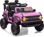 12V Electric Ride on Toys for Toddler, Ford Bronco Raptor Kids Ride on Car with Remote Control, 12 Volt Battery Powered Cars for Children with Smooth Start, Bluetooth (12V, Pink)
