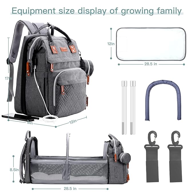 Diaper Bag Backpack with Changing Station, Extra Large Diaper Bag, Multifunctional Diaper Bag, Baby Bag, Deep Gray