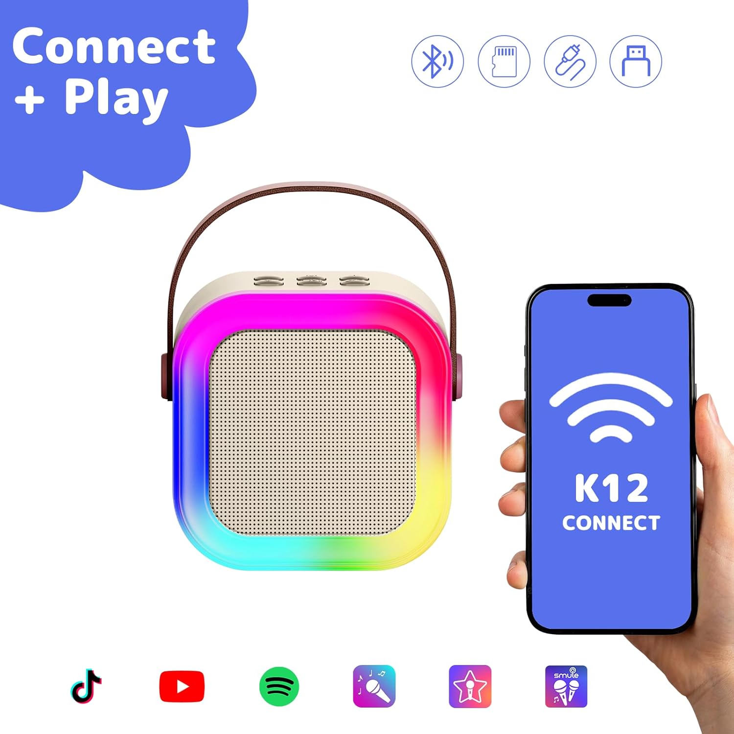 Fede Karaoke Machine for Kids Adults, Mini Karaoke Machine with 2 Wireless Microphones, Portable Bluetooth Speaker with Voice Changing Effects & LED Lights, Best Gifts Toys for Girls and Boys