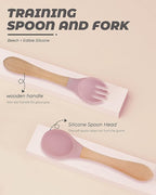 10 pcs Baby Spoons and Forks, First Stage Baby Led Weaning Spoons, Chewable Baby Utensils for Self-Feeding, Bamboo and Silicone Baby Utensils, Kids Utensils for Over 6 Months Babies