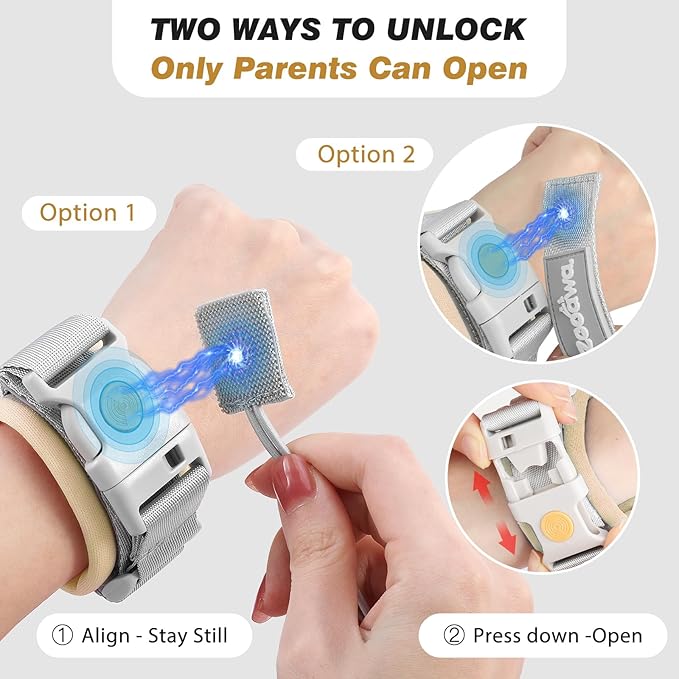 Zooawa Toddler Leash 2Pack, Toddler Kids Harness Anti Lost Wrist Link with Magnetic Lock, Reflective Safety Walking Harness Wristband Leashes for 2,3,4 Years Old Boys Girls, Black + Gold