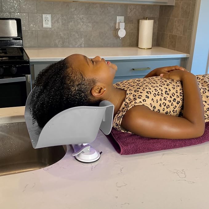 Shampoo Buddy Portable Hair Wash Basin for Children, Toddlers, Kids, Teens | Portable Shampoo Bowl for use on Bathtub or Sink (Light Grey)