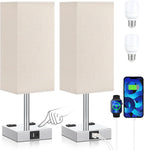 aooshine Beige Set of 2 Touch Lamp with USB Port-Nightstand Lamp with USB-C+A Charge Ports& AC Outlets, 3-Way Dimmable Bedside Lamp with Shade,Small Table Lamp for Bedroom Living Room(Bulb Included)