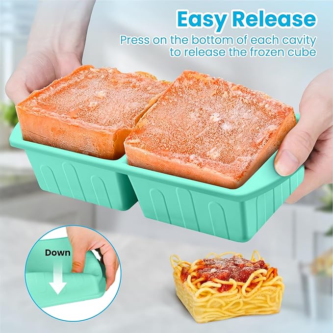 2 Pack Silicone Freezer Trays With Lid For Easy Storage Silicone Soup Freezer Molds 2 Cup ，Perfect For Freezing Broth ,Sauces Store Leftovers Lasagna Stackable, Leakproof, Easy Release Dishwasher Safe