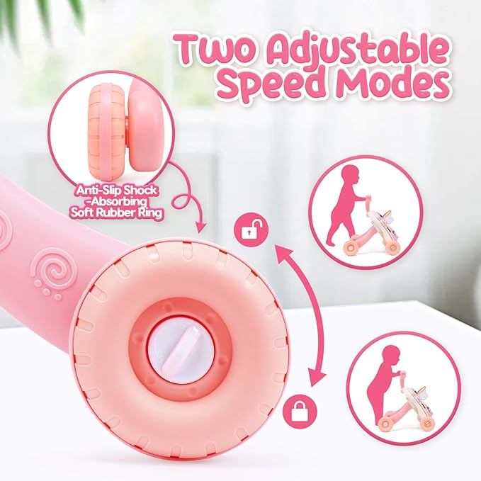 CUTE STONE 2-in-1 Baby Walker for Girls, Toddlers Learning Walker, Early Educational Push Walking Toys with Detachable Activity Center for Infants 12+ Months