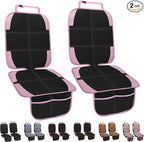 Child Car Seat Protector, 2 Pack with Mesh Pockets & Non-Slip Backing, 600D Durable (Pink, Standard)