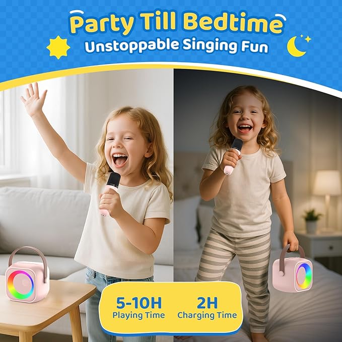Karaoke Machine for Kids, Toys for 3-12 Years Old Girls Gifts, Kids Karaoke Microphone Machine Toy, Best Fun Christmas Birthday Gifts for 5 6 7 8 9 10 11 Years Teens Girl Boys Pink 2 Mic