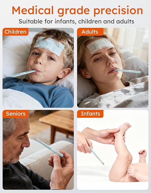 Thermometer for Adults and Kids, Medical-Grade Accurate Fast Reading Oral and Underarm Temperatures, Rechargeable Digital Thermometers with LED Display