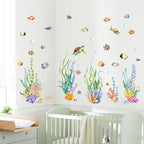 Supzone Under The Sea Wall Decals, Seaweed Grass Ocean Fish Sea Turtle Underwater Wall Stickers Vinyl Decor for Baby Boys Kids Nursery Bedroom Bathroom Classroom Playroom