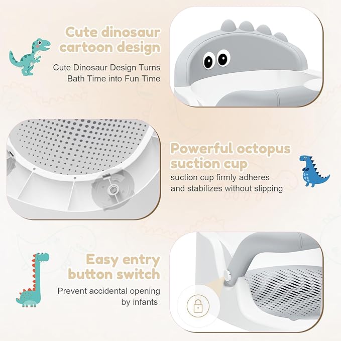 Baby Bath Seat for Babies 6 Months & Up Sitting Up, Non-Slip Baby Bath Chair with Suction Cup, Safe and Comfortable Portable Infant Bath Seat for Bathroom, Bathtub Tub, Easy to Clean (Grey)