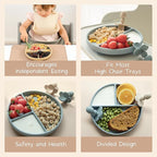 Moonkie Suction Plates for Baby | 100% Silicone BPA-Free Baby Plates with Lids and Food Cover | Divided Design | Microwave and Dishwasher Safe | Toddler Plates 2 Pack