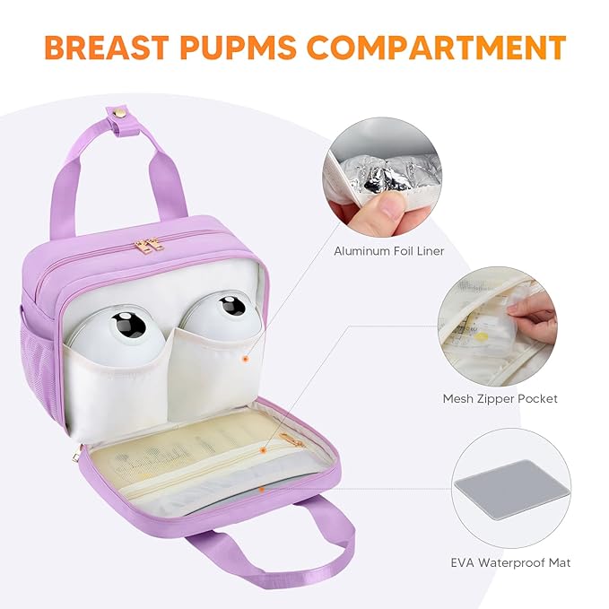 PIIOSER Breastmilk Cooler Bag with Ice Pack, Compatible with Wearable Breast Pumps & Accessories - Portable Pumps Carrying Case for Nursing & Working Moms (Purple-Small)