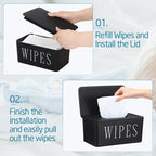 3 Pack Baby Wipes Dispenser Holder Wipe Container for Bathroom with Lid Toilet Tissue Paper Storage Refillable Box for Home Office Cars(Large,Black)
