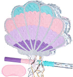 Wernnsai Mermaid Seashell Piñata - Pink Shellfish Pinatas for Kids Girls Birthday Mermaid Princess Party Decorations Under The Sea Ocean Theme Party Games With Bat Blindfold 16“ x 12.5" x 3"