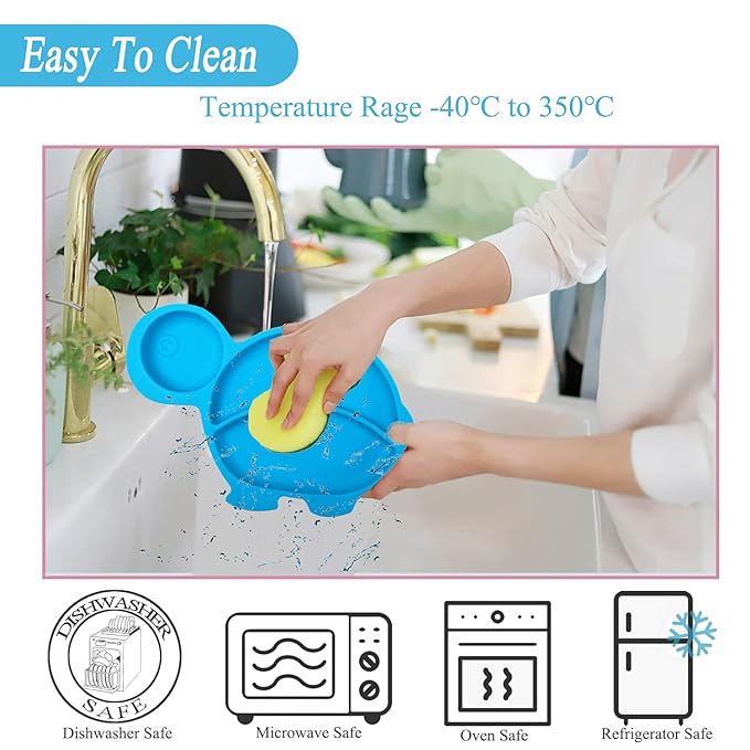 Baby Feeding Utensils Sets with Spoon and Forks 6 Pcs/Set Divided Silicone Suction Plates for Toddler Kids,Baby Feeding Dish BPA Free Microwave Dishwasher Safe-Green Pink Tortoise Sets