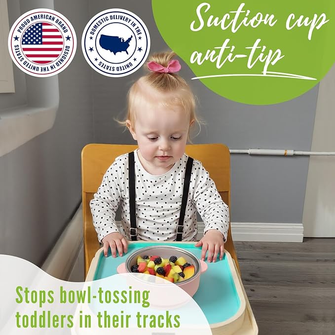 3 Pack Stainless Steel Toddler Suction Bowls for Baby Plates, 2-in-1 SUS304 Toddlers Bowl & Removable Silicone Suction Kids Bowl for Cereal | Snack | Anti-Scald Non-Toxic Suction Bowls